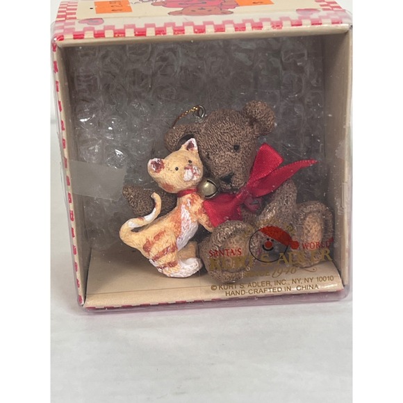 Kurt Adler Holly Bearies Teddy Bear & Cat Ornament in Box W6925 - Picture 7 of 7